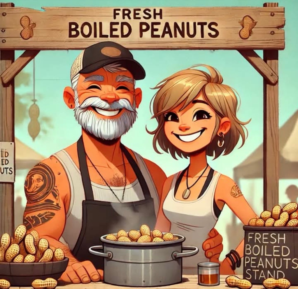 Robby and Jennifer at the Fresh Boiled Peanuts stand